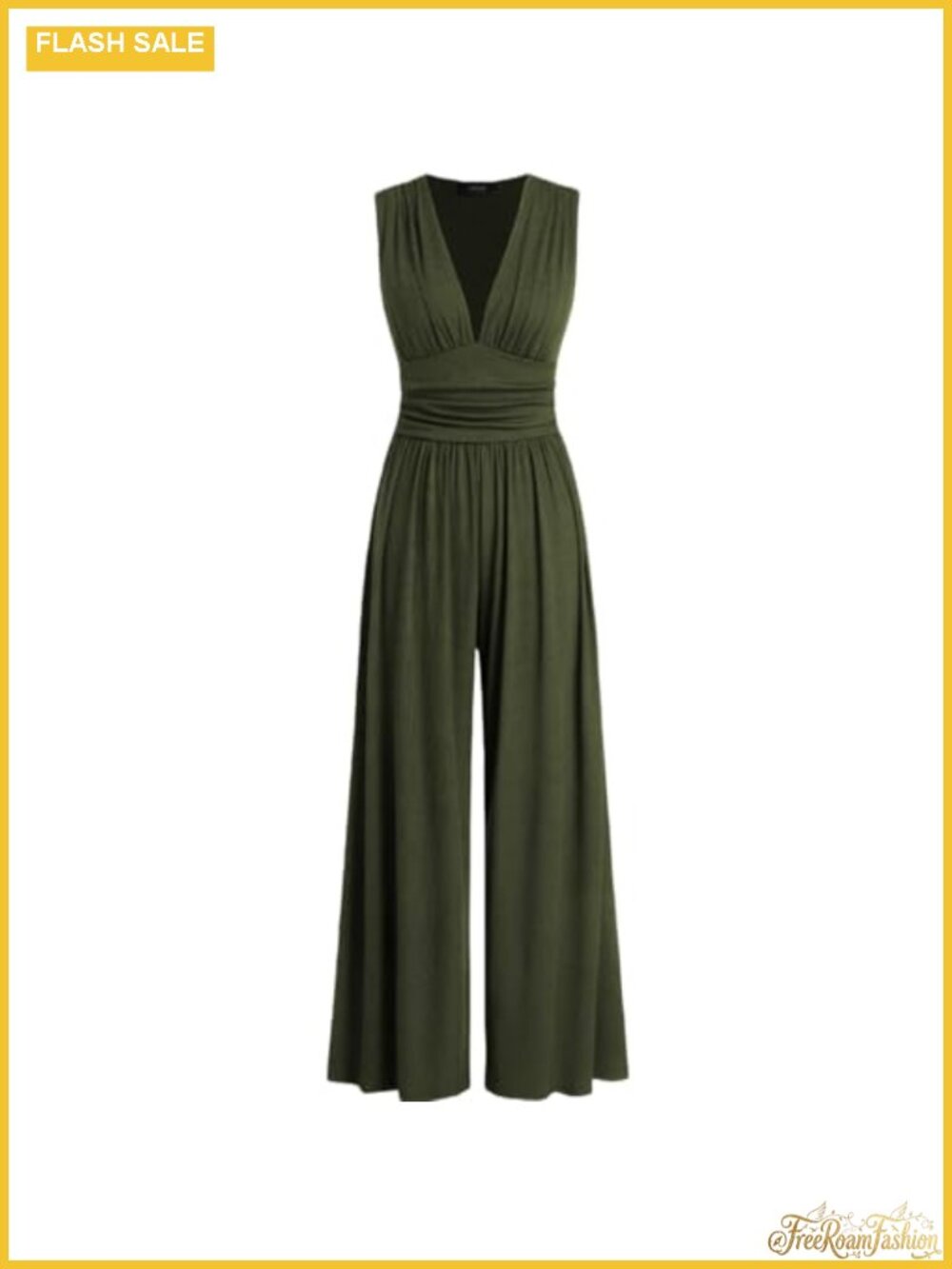 Womens Rib Knit Wide Leg Jumpsuit Sleeveless V Neck Pockets